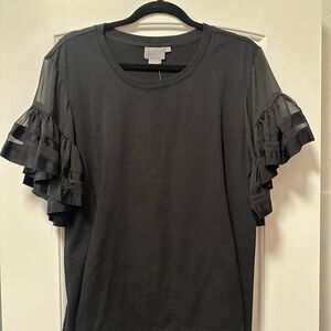 Anthropologie Black Ruffle Sleeve Top